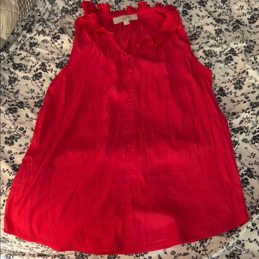 LOFT Bright Red Ruffle Trim Top